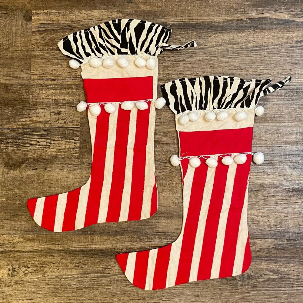 Pair Of Muslin Stocking Christmas Decorations Stockings Decor‎ Set Of 2